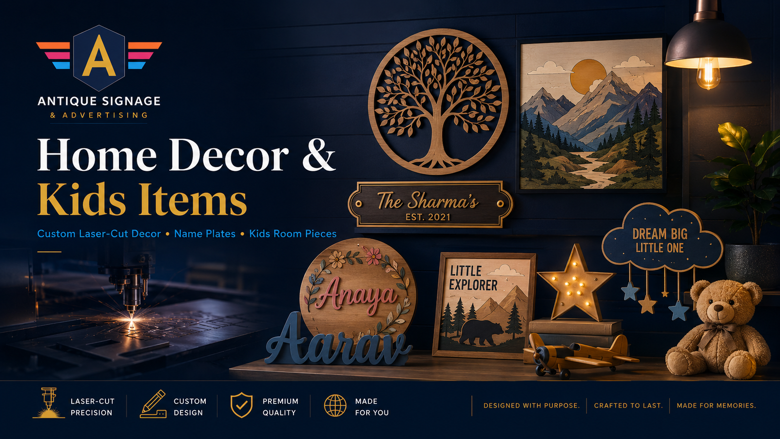 Antique Signage home decor and kids items branded collection banner