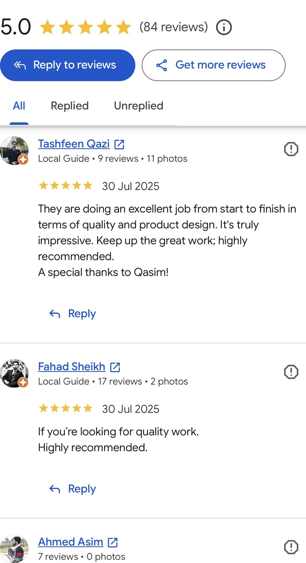 Google review screenshot from Tashfeen Qazi